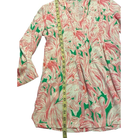 Lilly Pulitzer Woman’s Top Tunic Flamingo Sarasota Pintuck Sz XS 3/4 Sleeve Pink - Picture 5 of 7